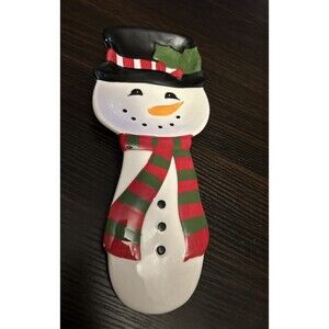 Sleigh Bell Bistro Snowman shaped spoon rest Christmas crazing ceramic tableware
